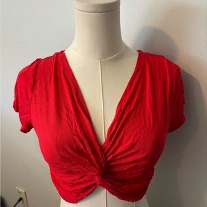 Ambiance Red Twist-Knot V-Neck Crop Top